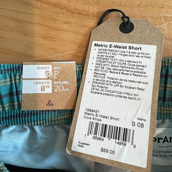 prAna Mens Metric E-Waist Swim Short SMALL / 8"L in Cove Stripe - Picture 5 of 6